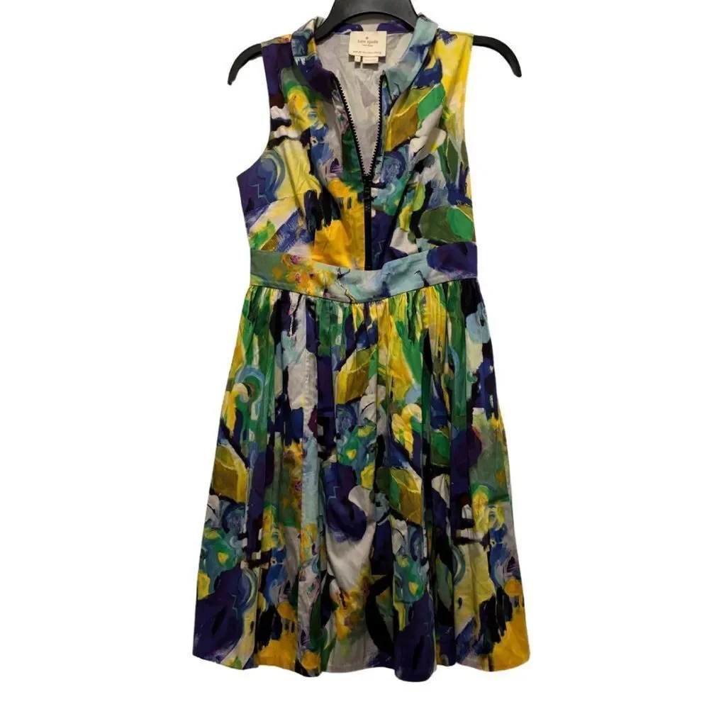 EUC Kate Spade Carissa Fit & Flare Collared Watercolor Sleeveless Dress
